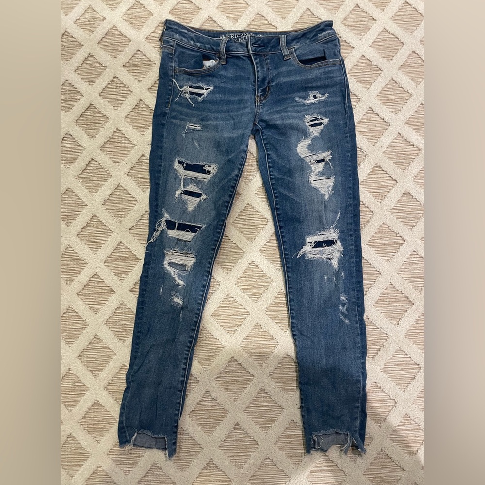 American Eagle medium wash ripped jeans